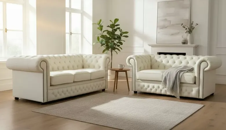 Chesterfield 3 + 2 Seater Shelly Cream Real Leather Sofa Suite Offer