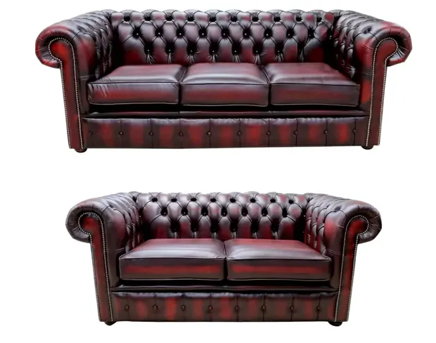 Chesterfield 3+2 Sofa Suite Antique Oxblood Real Leather