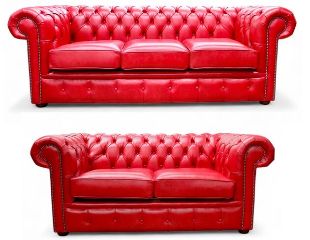 Chesterfield 3+2 Sofa Suite Old English Gamay Red Leather Offer
