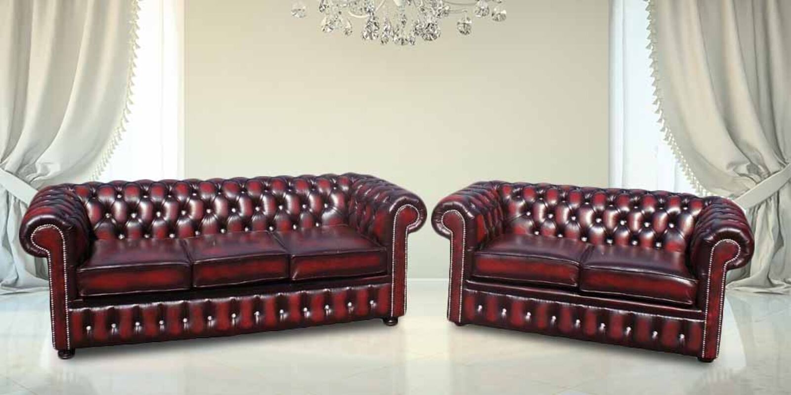 Product photograph of Chesterfield 3 2 Suite Crystallized Diamond Leather Sofa Offer from Designer Sofas 4U