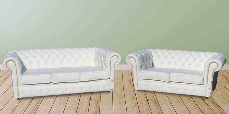 Chesterfield Handmade 3+2 Seater Sofa Suite White Leather