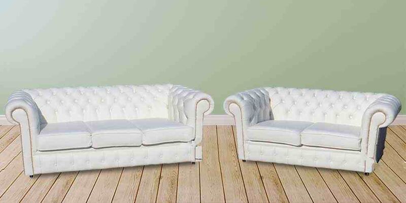 Product photograph of Chesterfield Handmade 3 2 Seater Sofa Suite White Leather from Designer Sofas 4U