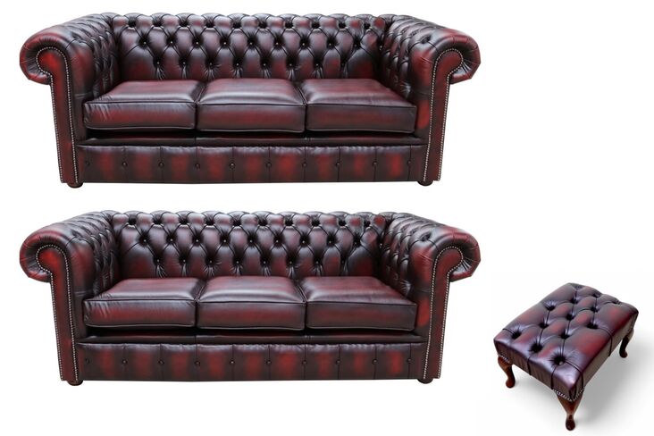 Chesterfield 3+3+Footstool Leather Sofa Suite Offer Antique Oxblood Leather