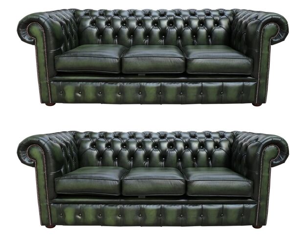 Chesterfield 3+3 Leather Sofa Offer Antique Green