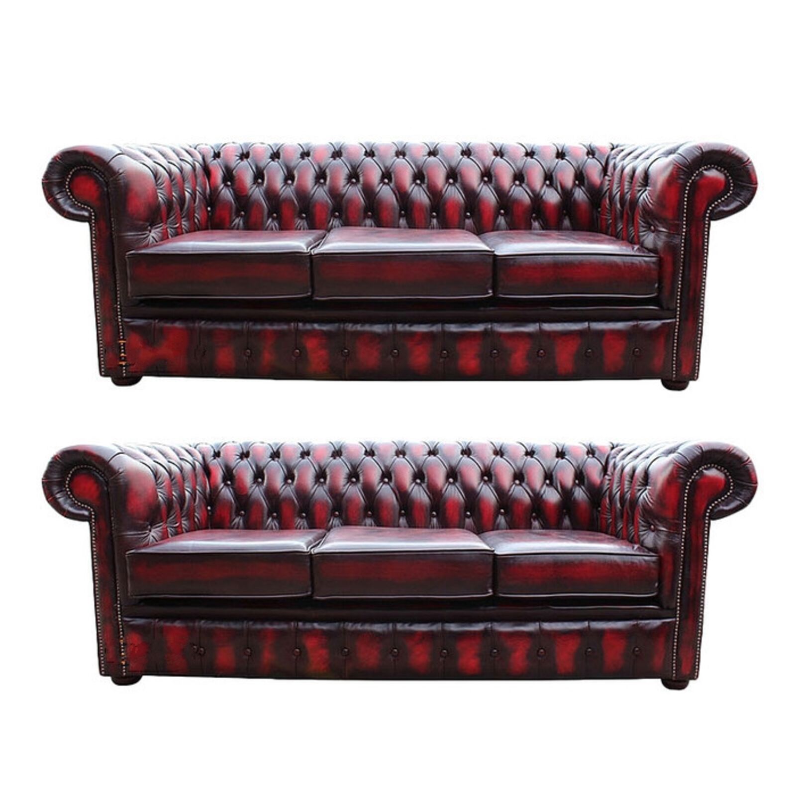 Product photograph of Chesterfield 3 3 Leather Sofa Offer Antique Oxblood from Designer Sofas 4U