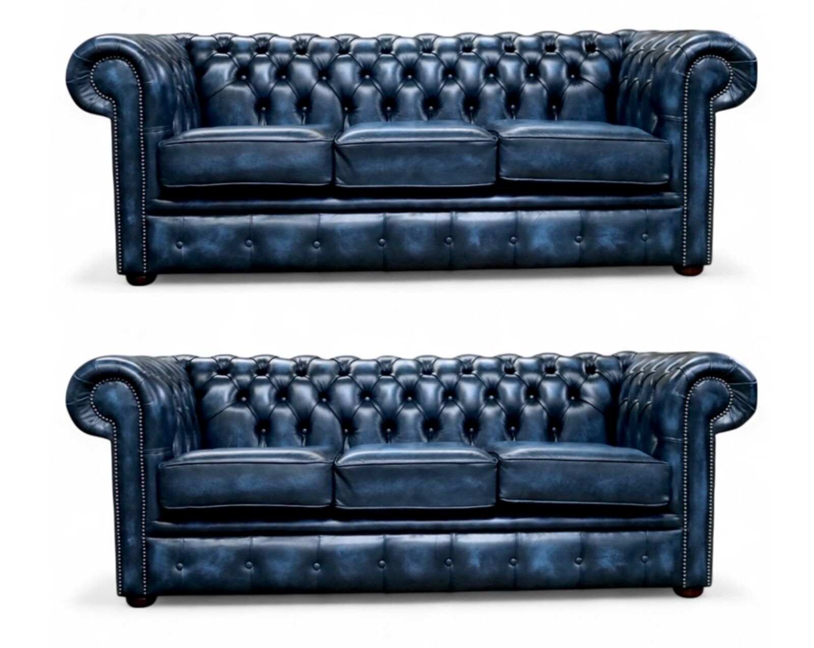 Chesterfield 3+3 Leather Sofa Suite Antique Blue