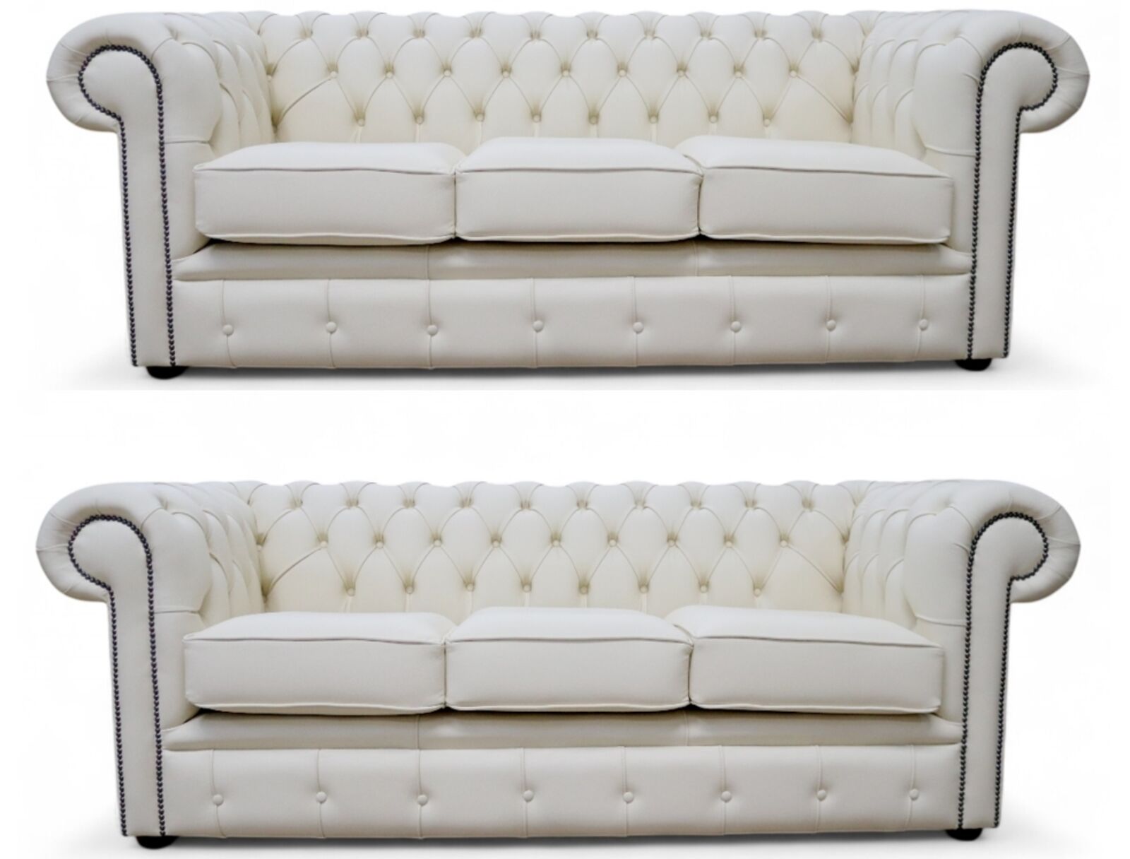 Chesterfield 3+3 Leather Sofa Suite Cottonseed Cream