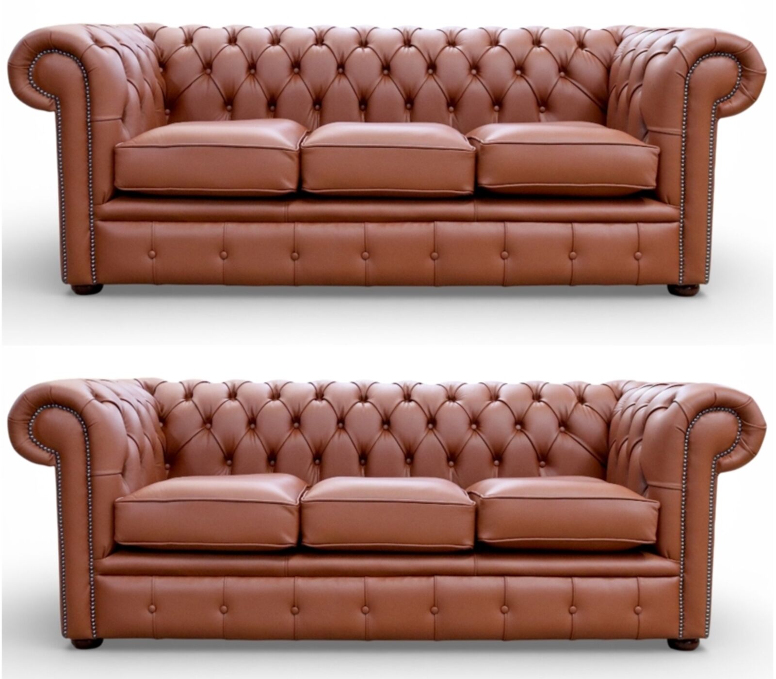 Chesterfield 3+3 Leather Sofa Suite Shelly Spice