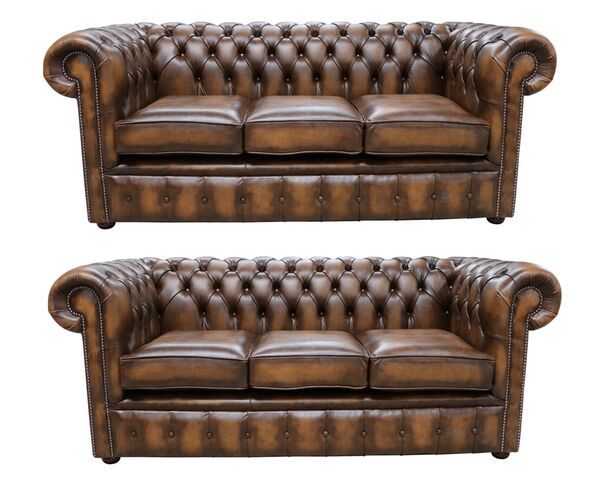 Chesterfield 3+3 Sofa Suite Antique Tan Leather Offer