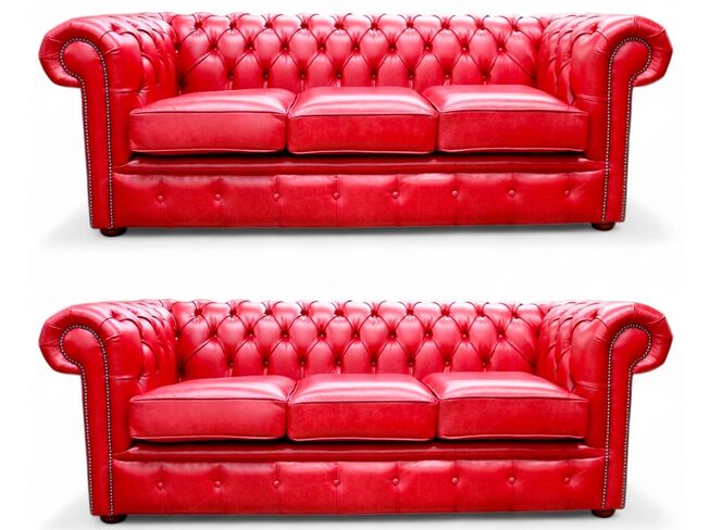 Chesterfield 3+3 Sofa Suite Old English Gamay Red Leather