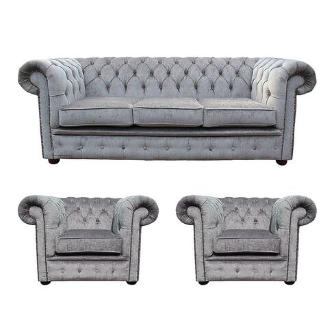 Chesterfield 3 Seater+ 2 x Club chairs Perla Illusions Velvet Sofa Suite Offer