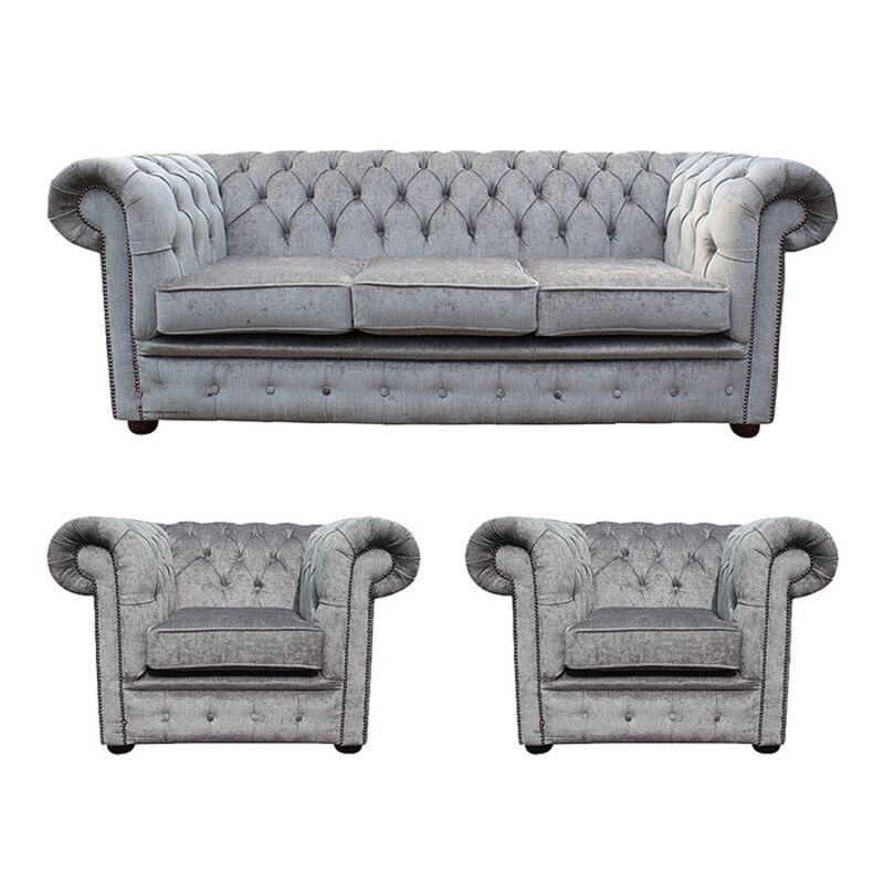 Product photograph of Chesterfield 3 Seater 2 X Club Chairs Perla Illusions Velvet Amp Hellip from Designer Sofas 4U