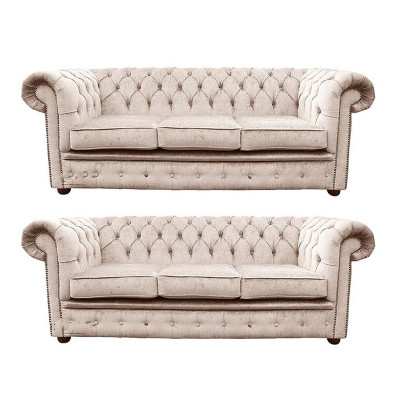 Product photograph of Chesterfield 3 Seater 3 Seater Settee Harmony Ivory Velvet Amp Hellip from Designer Sofas 4U