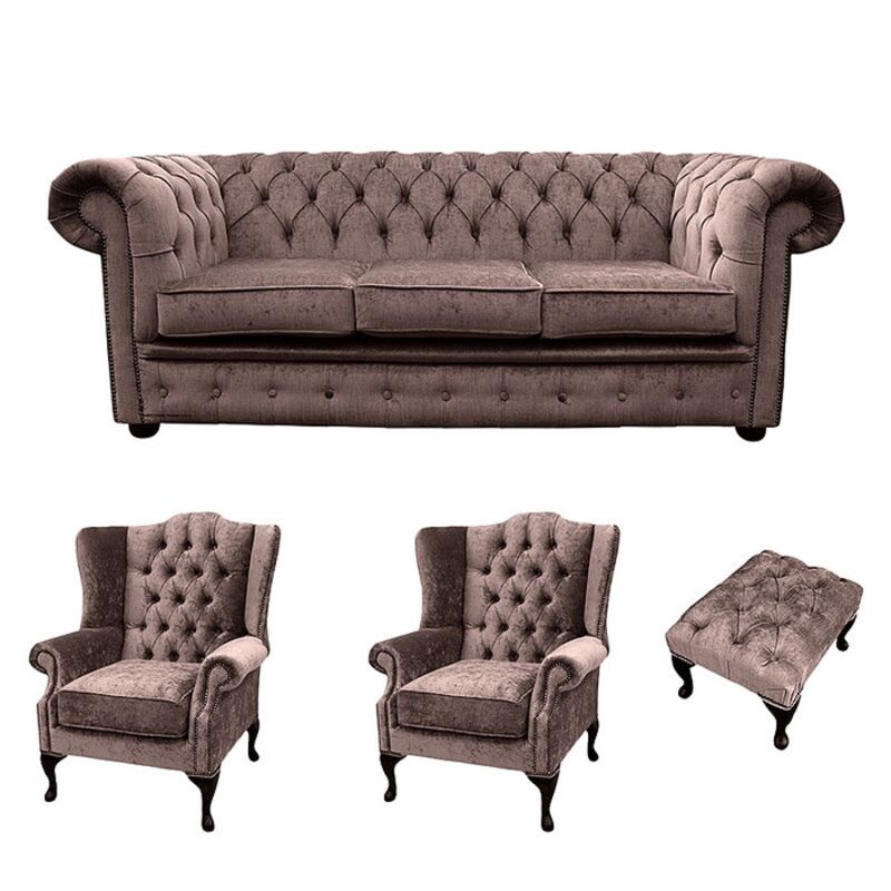 Product photograph of Chesterfield 3 Seater Sofa 2 X Mallory Wing Chairs Footstool Amp Hellip from Designer Sofas 4U