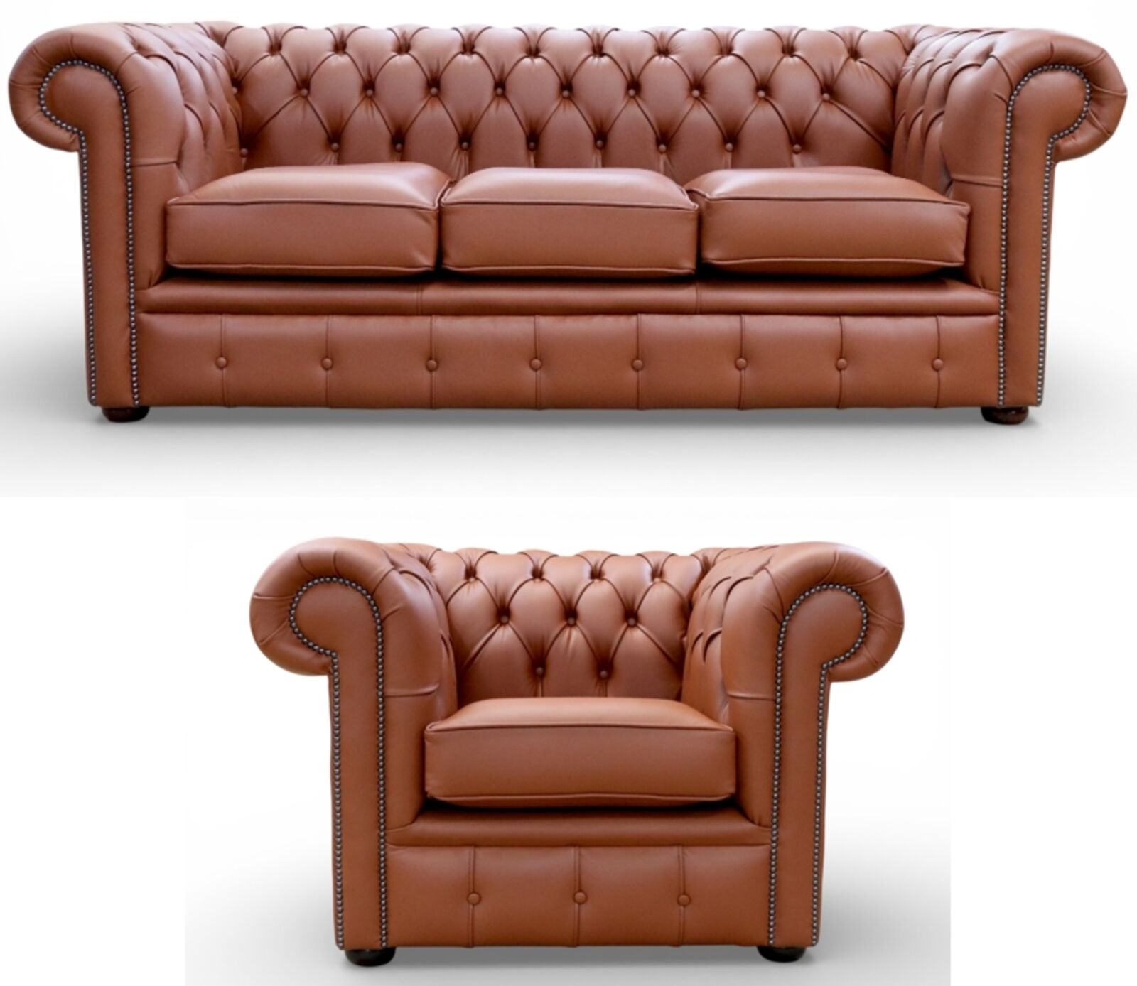 Chesterfield 3 Seater Sofa + Club Chair Spice Leather Sofa Suite