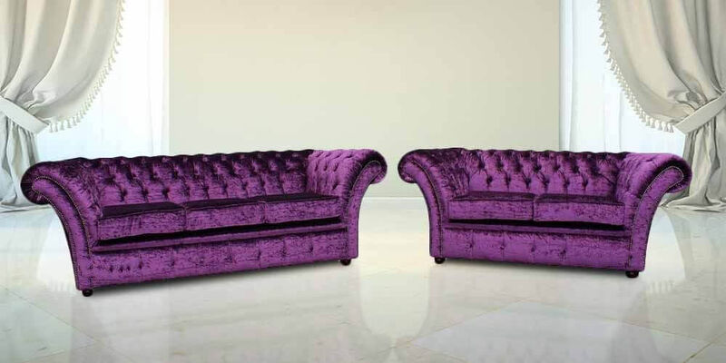 Product photograph of Chesterfield 3 2 Seater Sofa Suite Purple Velvet Fabric from Designer Sofas 4U