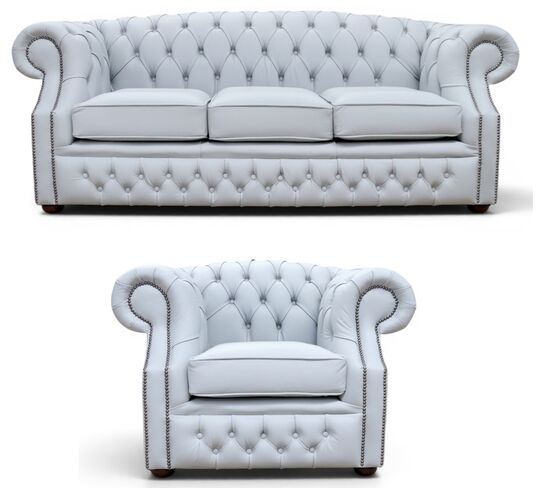 Chesterfield Buckingham 3+1 Sofa Suite Silver Grey Leather