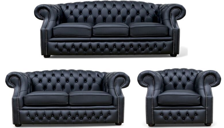 Chesterfield Buckingham 3+2+1 Shelly Black Leather Sofa Offer