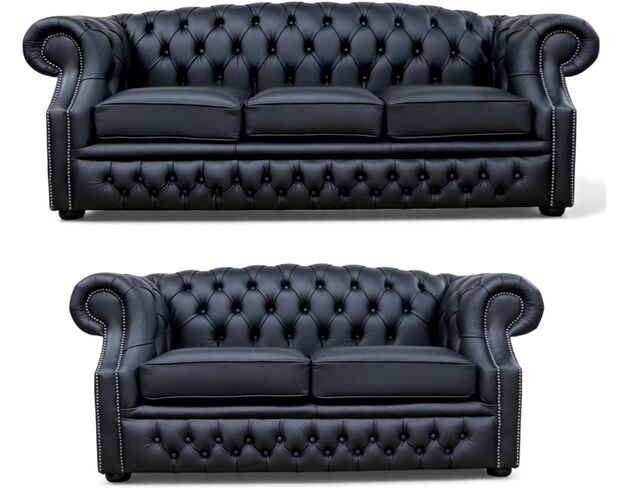Chesterfield Buckingham 3+2 Black Leather Sofa Suite