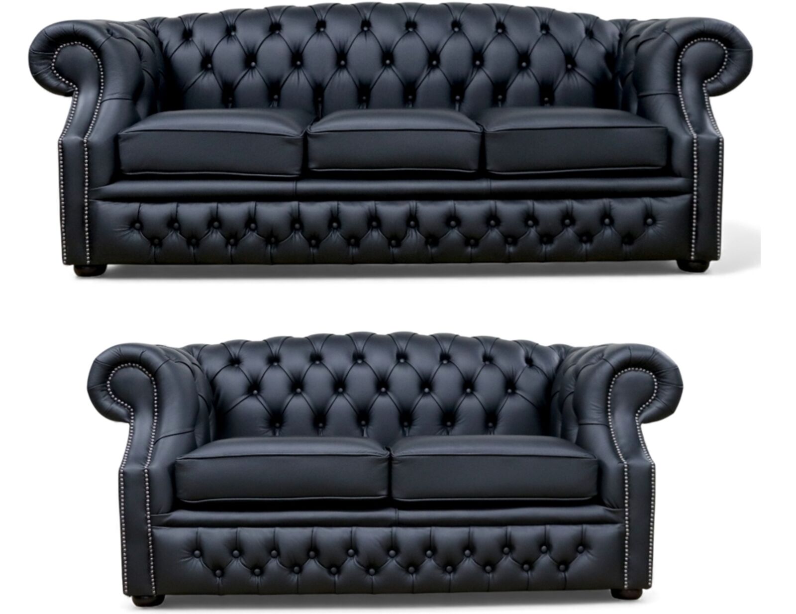 Chesterfield Buckingham 3+2 Black Leather Sofa Suite