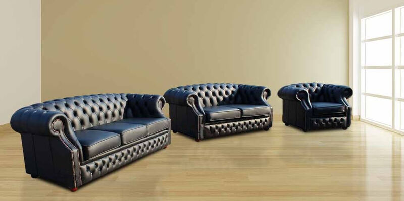 Product photograph of Chesterfield Buckingham 3 2 1 Shelly Black Leather Sofa Offer from Designer Sofas 4U