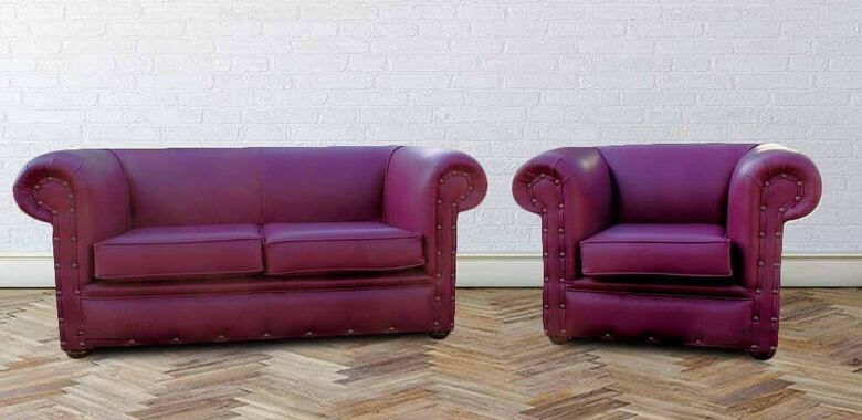 Vele Aubergine Leather Chesterfield Decor 2+1 Suite Sofa