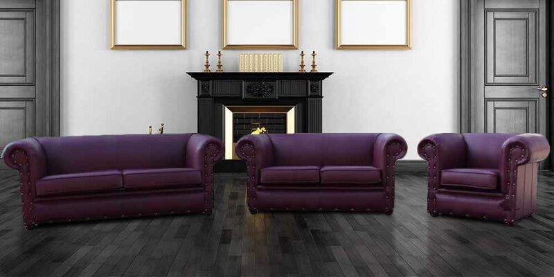 Product photograph of Buy Aubergine Sofa 3 2 1 Leather Chesterfield Sofa Made Amp Hellip from Designer Sofas 4U