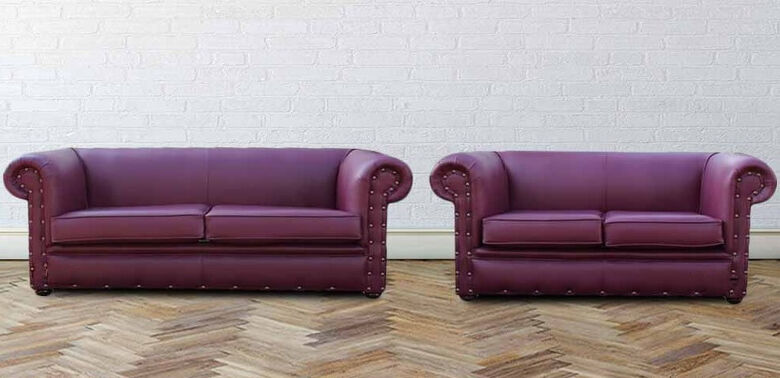 Chesterfield Decor 3+2 Suite Vele Aubergine Leather Sofa