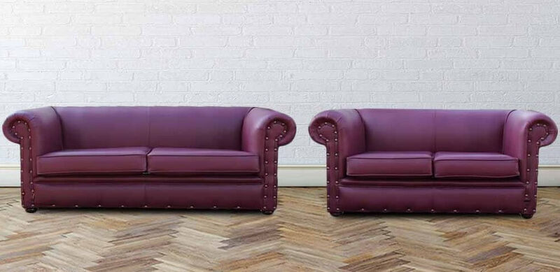 Product photograph of Chesterfield Decor 3 2 Suite Vele Aubergine Leather Sofa from Designer Sofas 4U