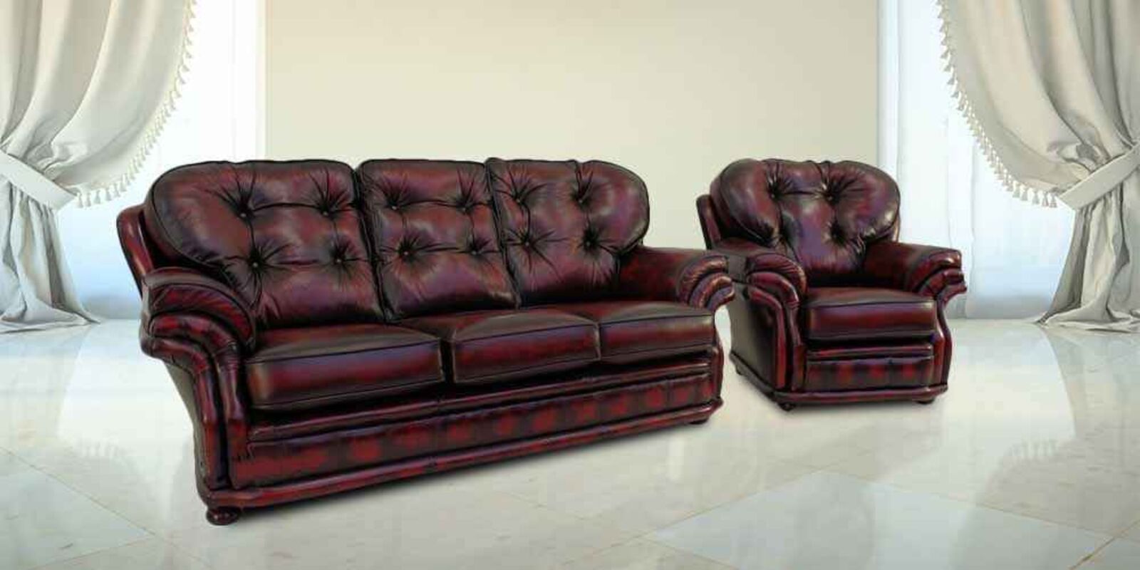 Product photograph of Rub Off Antique Oxblood Leather Chesterfield Knightsbridge 3 1 Seater Settee Traditional Sofa Suite Designersofas4u from Designer Sofas 4U