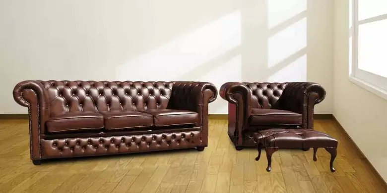 Chesterfield 3 seater + Club Chair + Footstool Antique Brown Offer