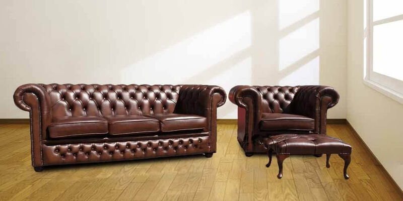 Product photograph of Chesterfield 3 Seater Club Chair Footstool Antique Brown Offer from Designer Sofas 4U