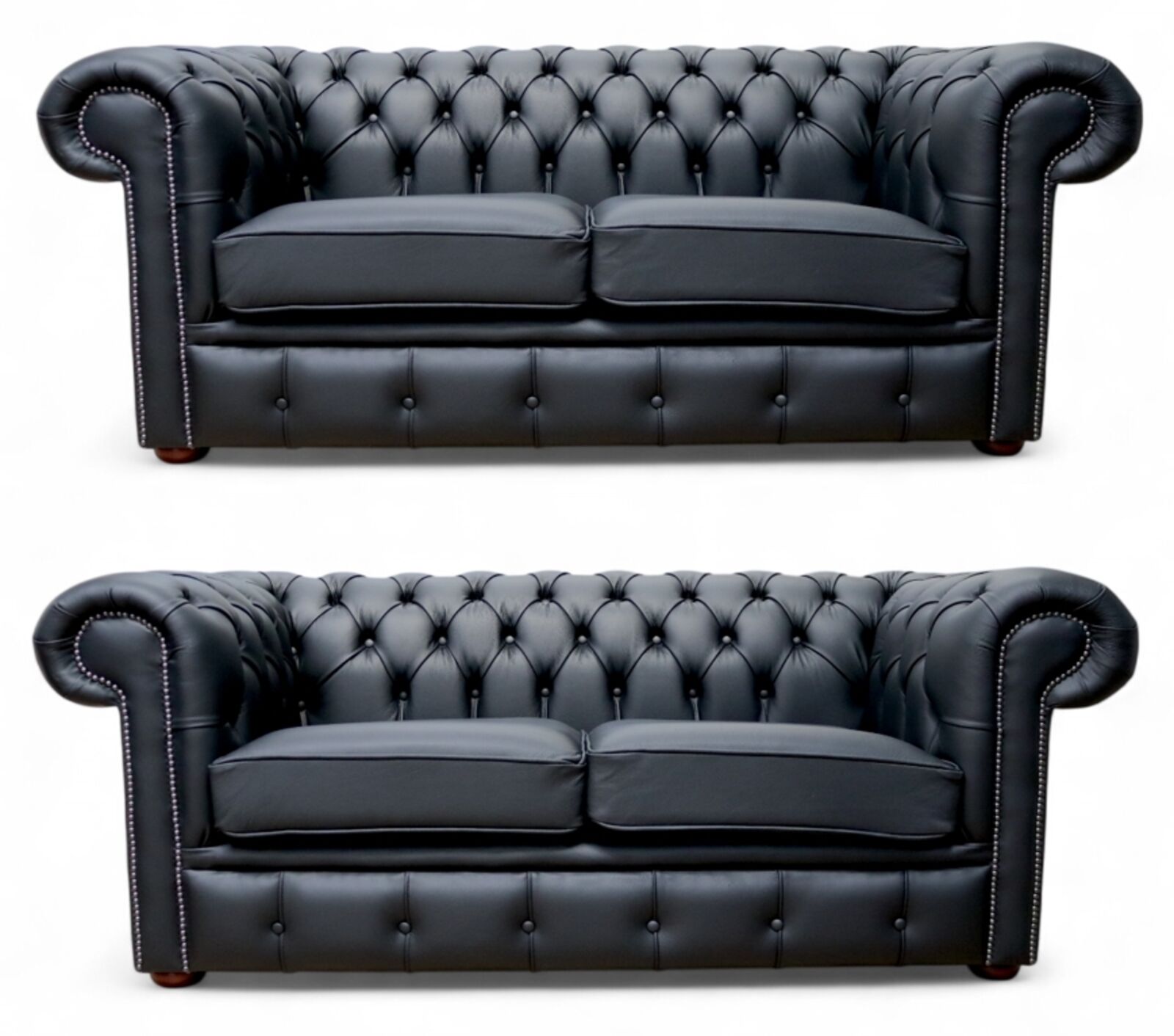 Chesterfield Leather Sofa Suite Black Leather 2+2