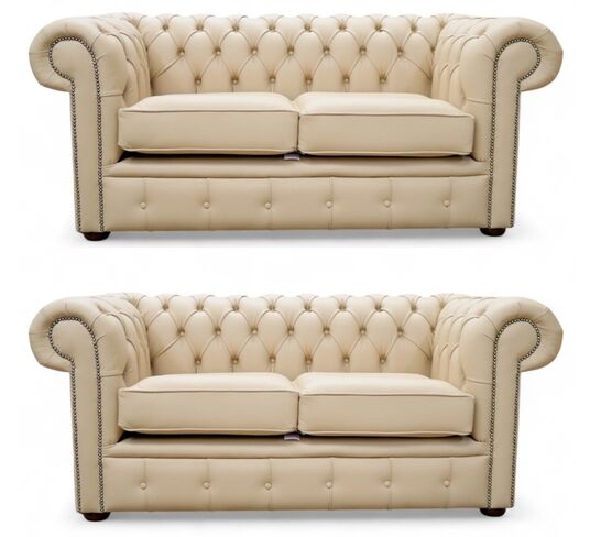 Chesterfield Leather Sofa Suite Ivory Leather 2+2