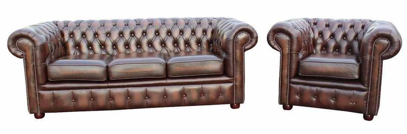 Product photograph of Chesterfield London 3 1 Sofa Suite Antique Brown Real Leather from Designer Sofas 4U