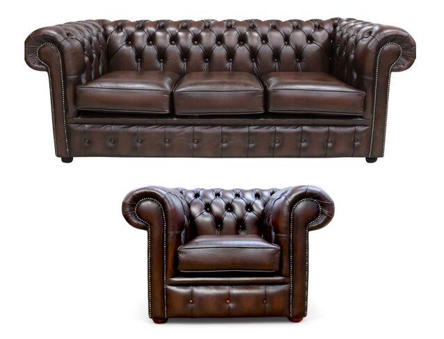 Chesterfield London 3+1 Sofa Suite Antique Brown Real Leather