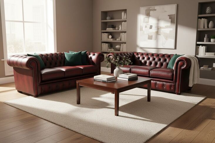 Chesterfield London 3+2 Leather Sofa Suite Antique Oxblood Offer