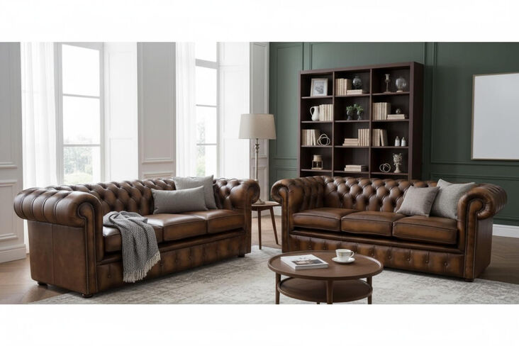 Chesterfield London 3+2 Leather Sofa Suite Antique Tan Real Leather