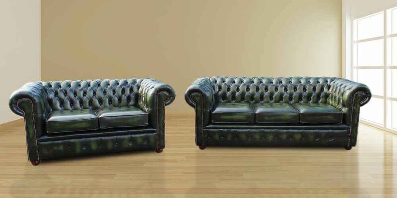 Product photograph of Chesterfield London 3 2 Leather Sofa Suite Offer Antique Green from Designer Sofas 4U