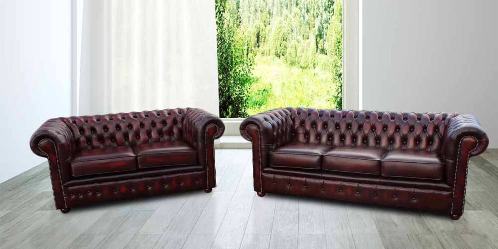 Product photograph of Chesterfield London 3 2 Leather Sofa Suite Antique Oxblood Offer from Designer Sofas 4U