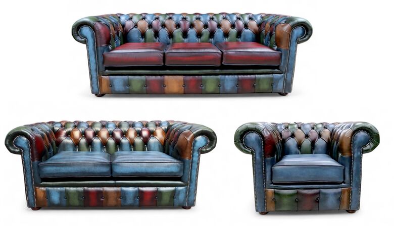 Chesterfield Patchwork 3+2+1 Antique Leather Sofa Suite