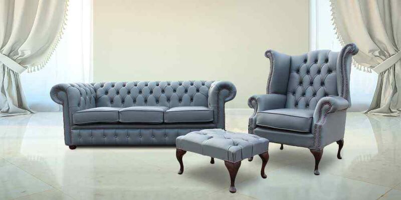 Product photograph of Chesterfield Soft Vele Iron Grey Leather Sofa Offer 3 1 Footstool from Designer Sofas 4U