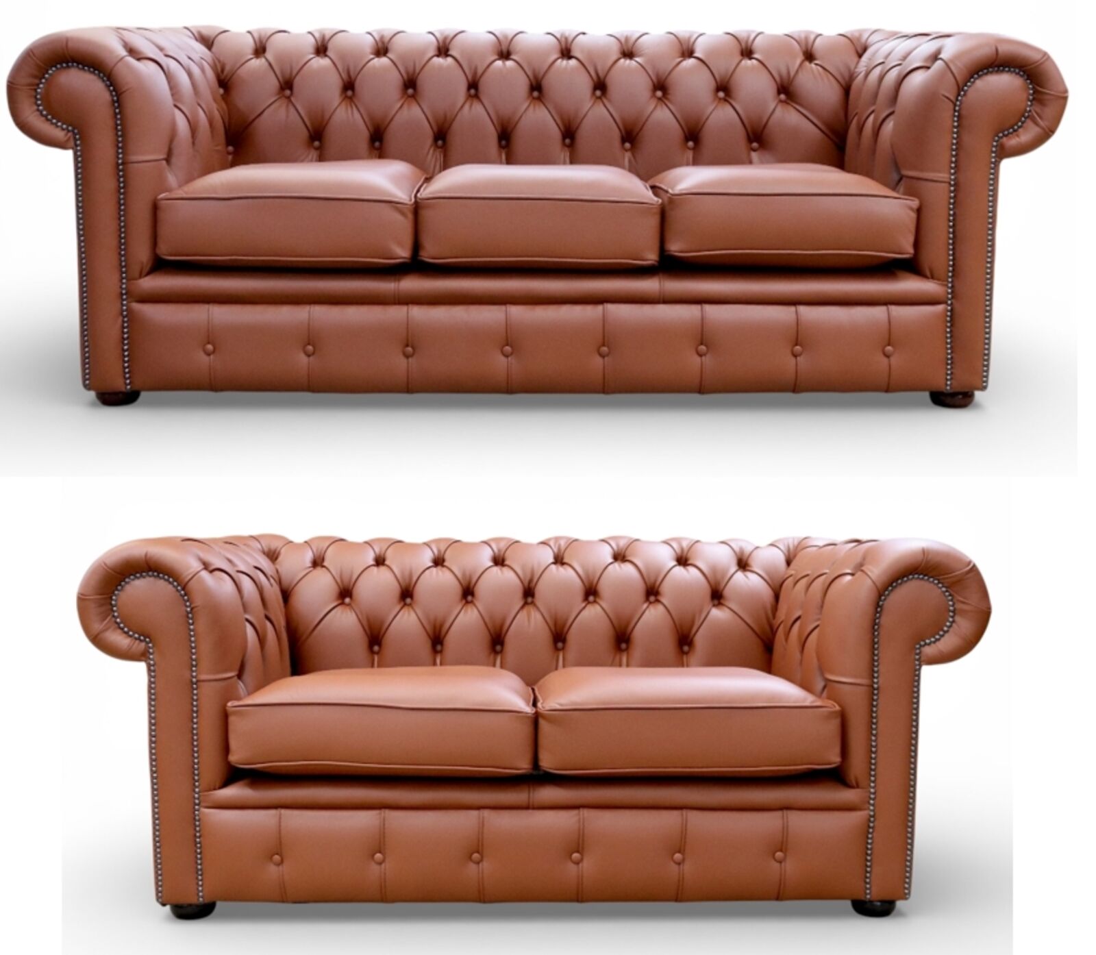 Chesterfield Spice Leather Sofa Suite - British Made 3+2 Seater