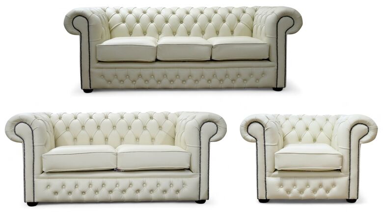 Chesterfield Winchester 3+2+1 Sofa Suite in Shelly Cream Leather Offer