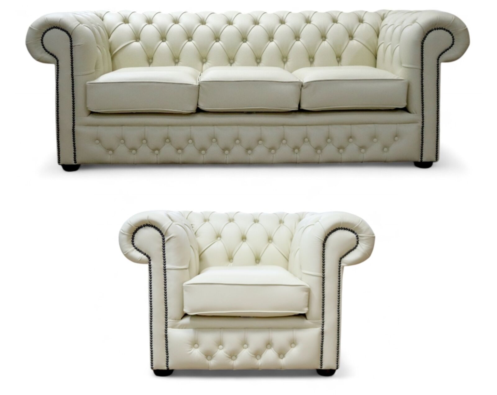 Chesterfield Winchester 3 Seater Sofa + Club Chair Leather Sofa Suite Cream