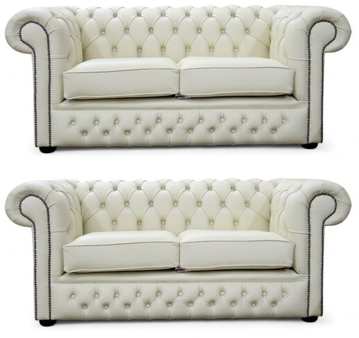 Chesterfield Winchester Leather Sofa Suite Cream Leather 2+2