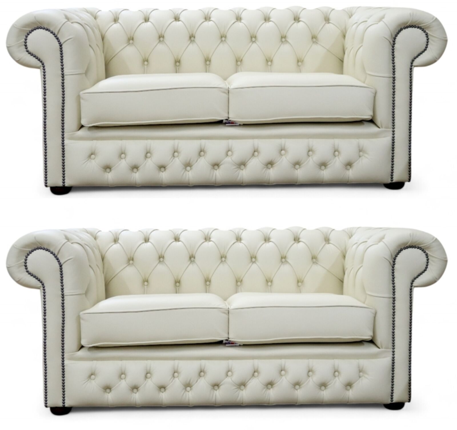 Chesterfield Winchester Leather Sofa Suite Cream Leather 2+2