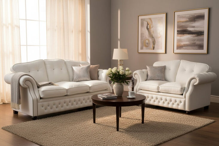 Era 3+2 Crystal Seater Sofa Settee Traditional Chesterfield White Leather