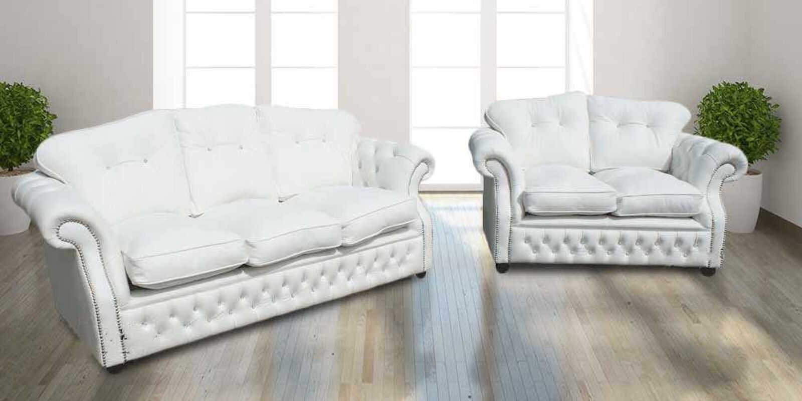 Product photograph of Era 3 2 Crystal Seater Sofa Settee Traditional Chesterfield White Leather from Designer Sofas 4U