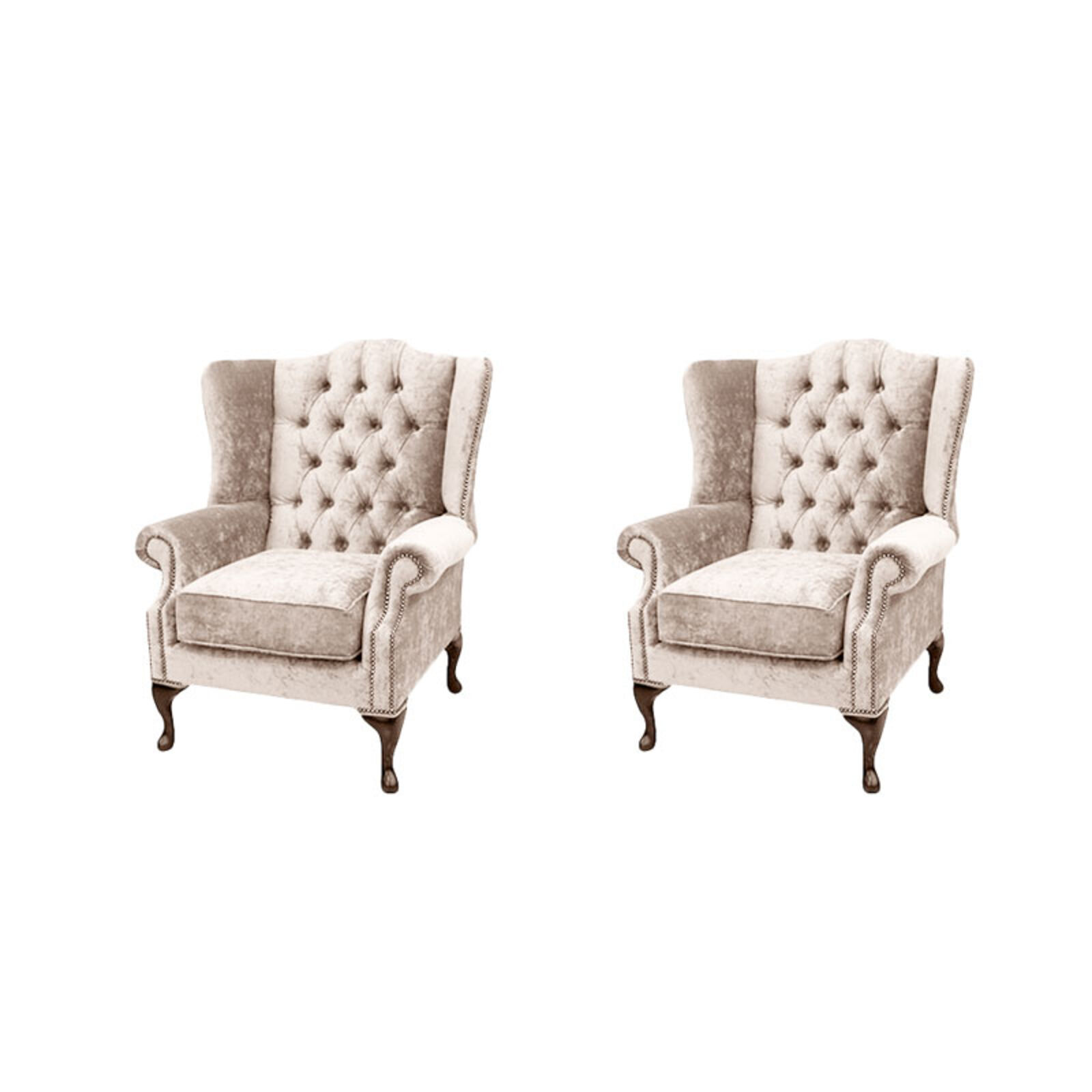 Product photograph of Chesterfield 2 X Mallory Wing Chairs Harmony Ivory Velvet Sofa Suite Offer from Designer Sofas 4U